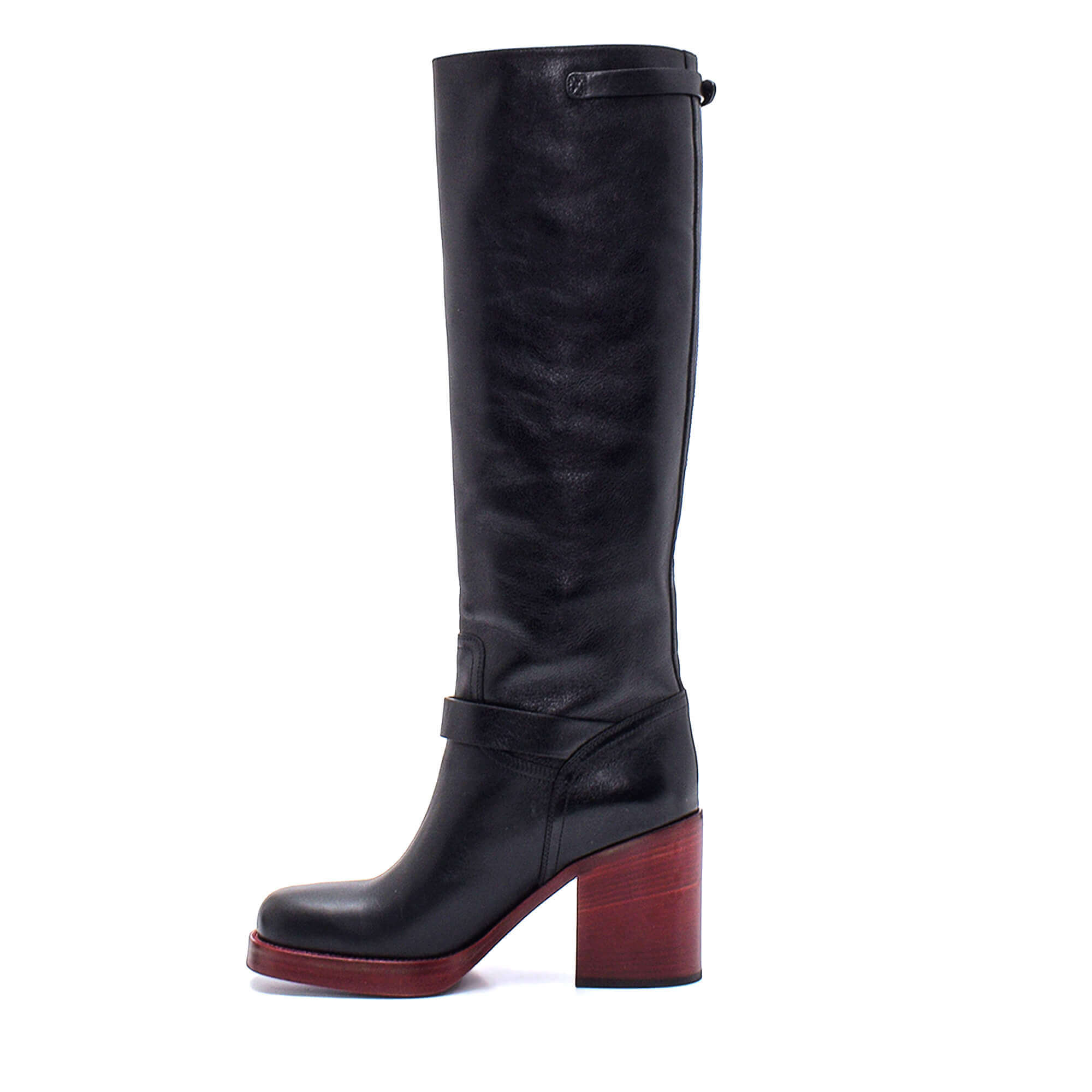 Christian Dior - Black Leather Buckle Fastening Striped Diorider Tall Boots